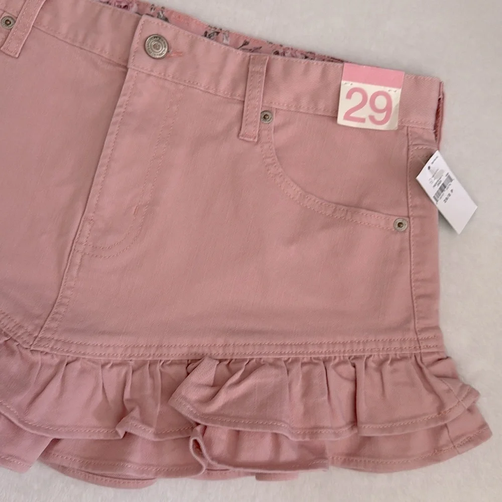{NWT} GAP x LoveShackFancy | Stretch Denim Ruffle Hem Mini Skirt Pink (29/8P) - Picture 5 of 16